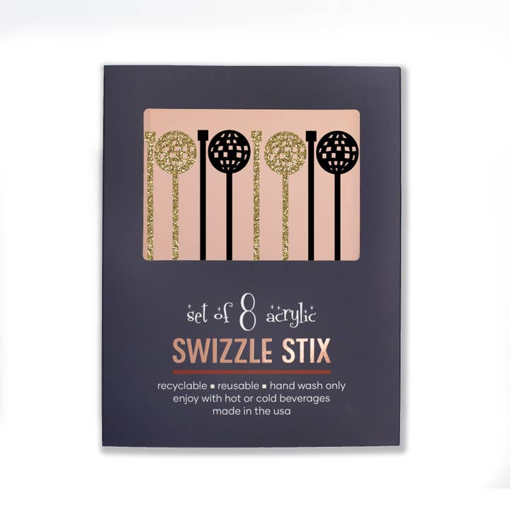 Mod Lounge Paper Company - Wholesale Drink Stirrer - Disco Ball Gold and Black Acrylic Drink Stirrer Swizzle Stix4