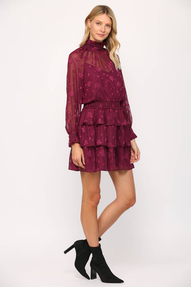 RUBIS ROBE À VOLANTS À COL MONTANT EN MOUSSELINE TRANSPARENTE À FLEURS FD7487VC en vente sur Faire5