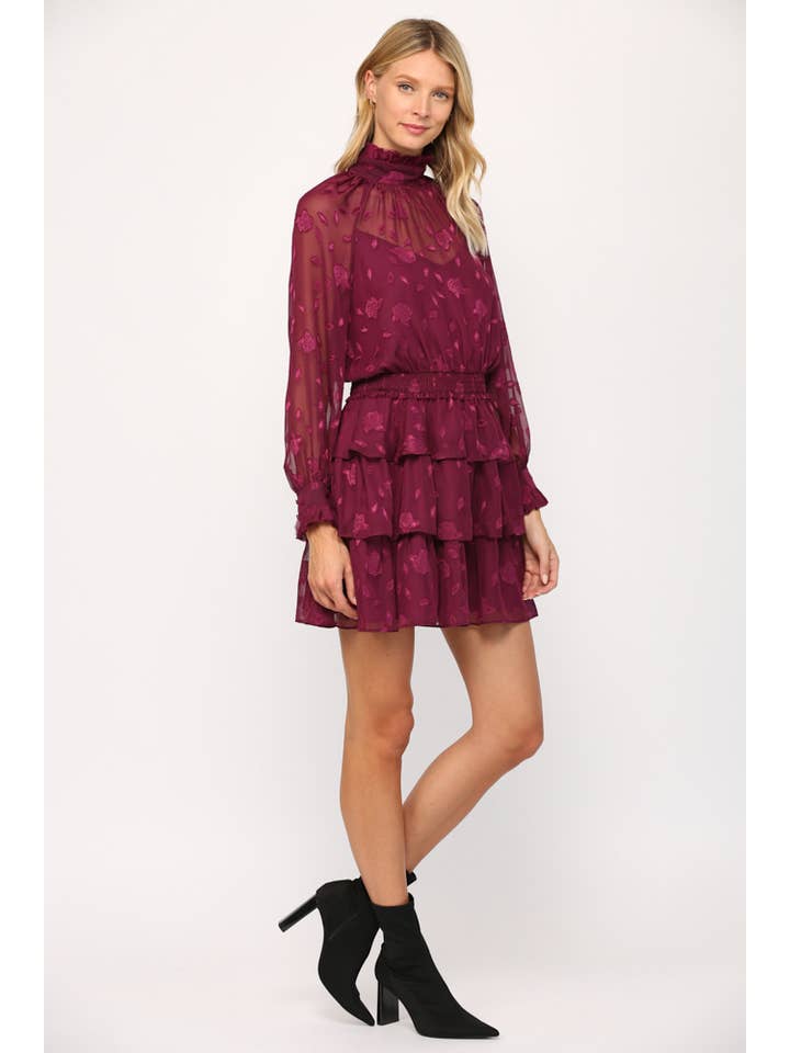 RUBY FLORAL SHEER CHIFFON HIGH NECK RUFFLE DRESS FD7487VC for wholesale on Faire5