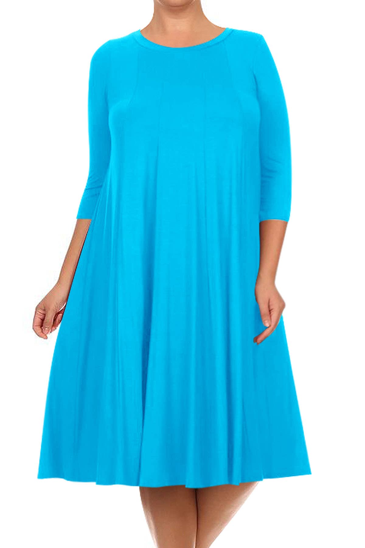 MOA COLLECTION - Vente Robe – femme - Robe plissée trapèze décontractée à manches 3/4 pour femmes de grande taille25