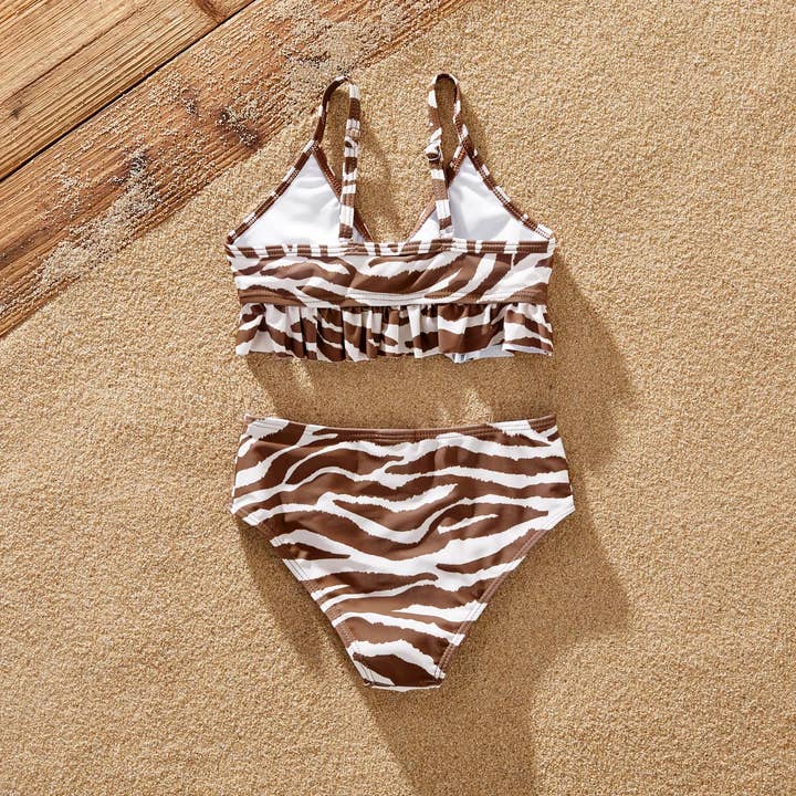 Brun Småbarn eller Flicka Zebra Randiga 2-delade Baddräkter för wholesale på Faire