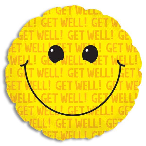 Kelli's - Wholesale Balloon - Smiley Face with Get Well Background Foil Balloon - Bagged