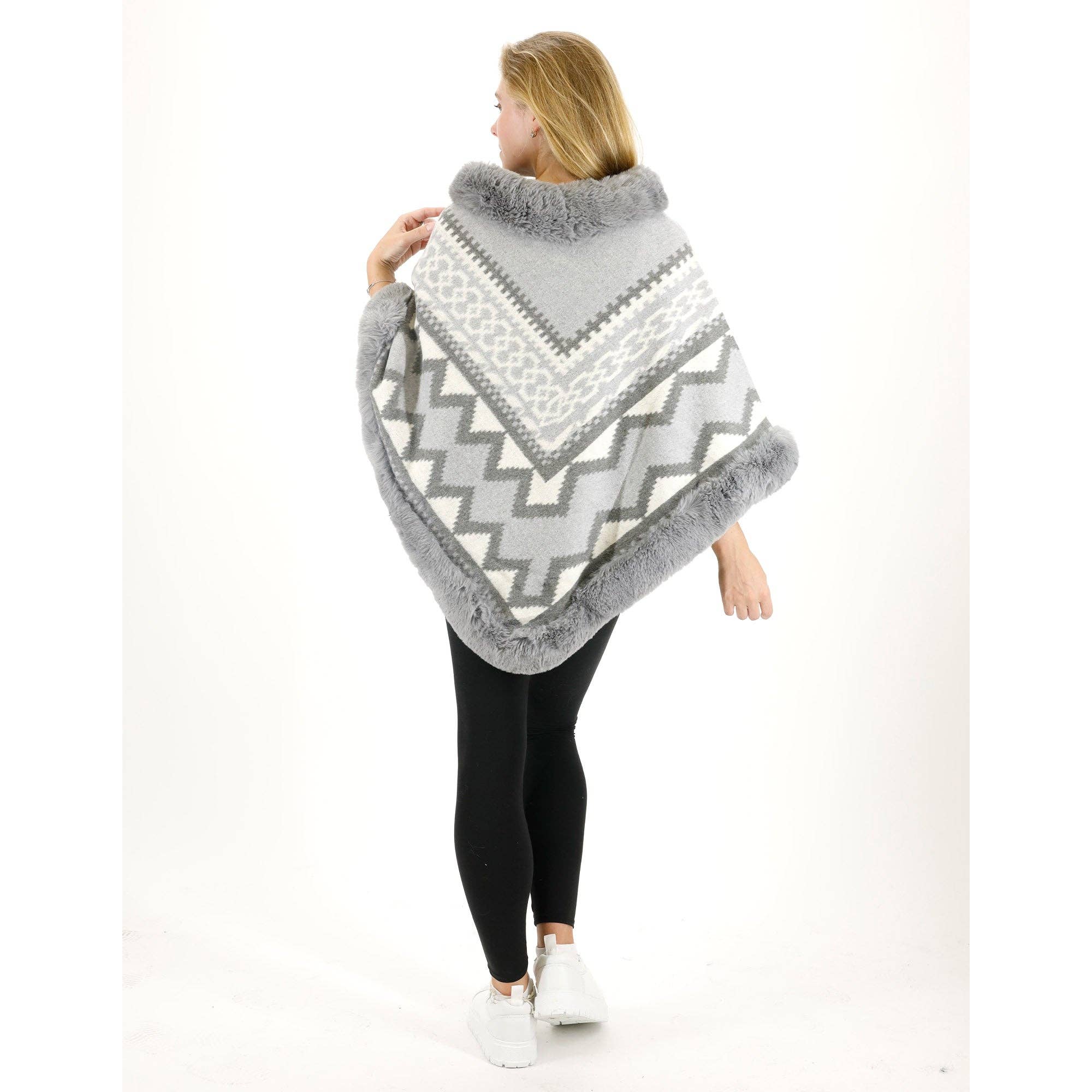 ASSORTED Zig Zag Pattern Faux Fur Poncho P4030 (12PC) for wholesale on Faire14