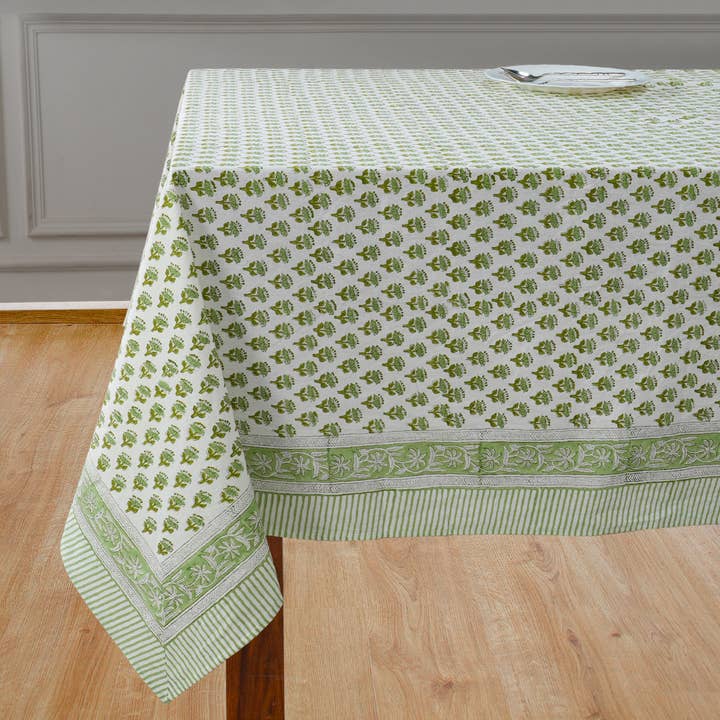 Cotton Print Club – wholesale Tablecloth – Emerald Green Block Print Tablecloth