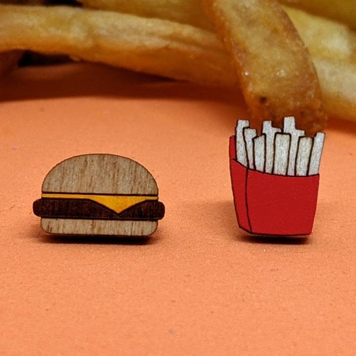Pendientes con diseño de hamburguesas y patatas fritas para venta al por mayor de Unpossible Cuts