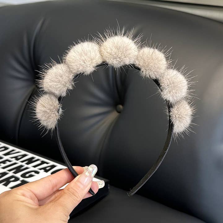 ACCITY - Wholesale Fashion Headband - Women's - CUTE REAL MINK FUR BALL HEADBAND FUR HEADDRESS_CWMM2529