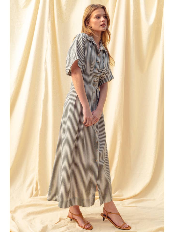 MIOU MUSE - Wholesale Dress - Women's - D4472 STRIPED BUTTONDOWN SHIRT DRESS