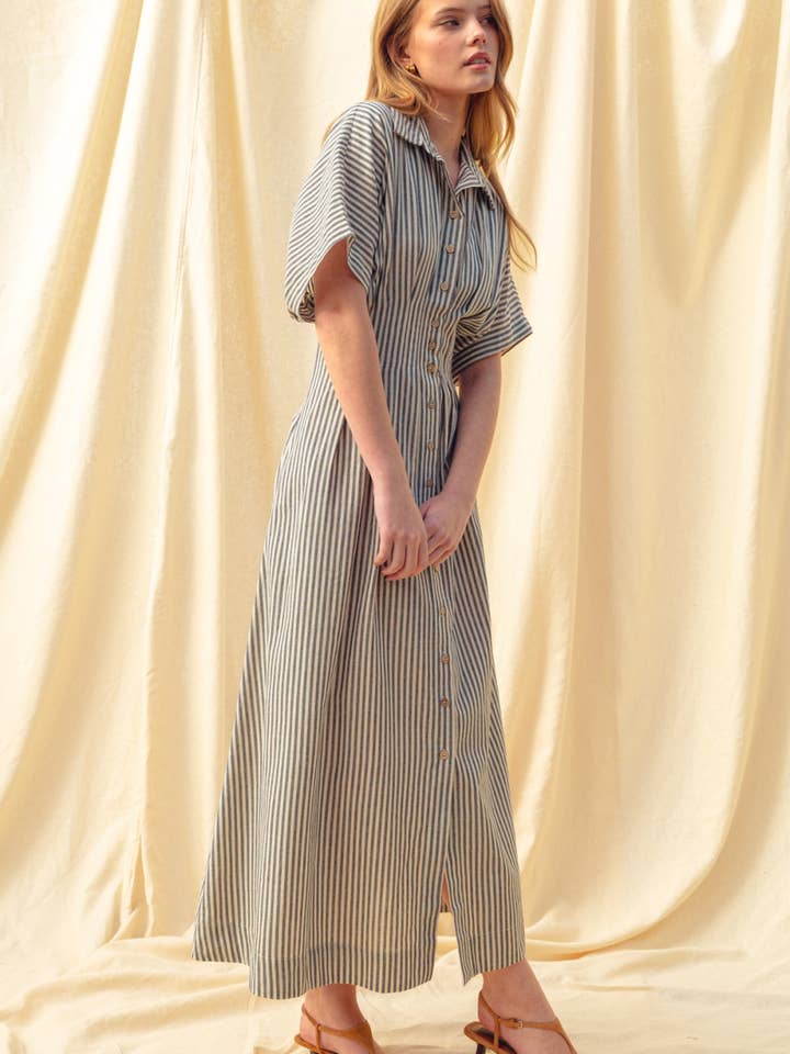 D4472 STRIPED BUTTONDOWN SHIRT DRESS for wholesale by MIOU MUSE