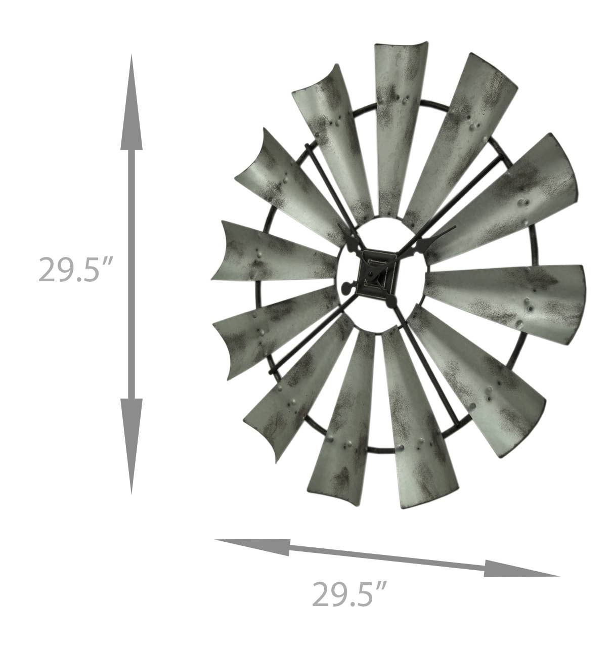 Zeckos – Großhandel Wanduhren – 30-Zoll-Wanduhr mit Windmühlenmotiv aus Metall in Distressed Grey3