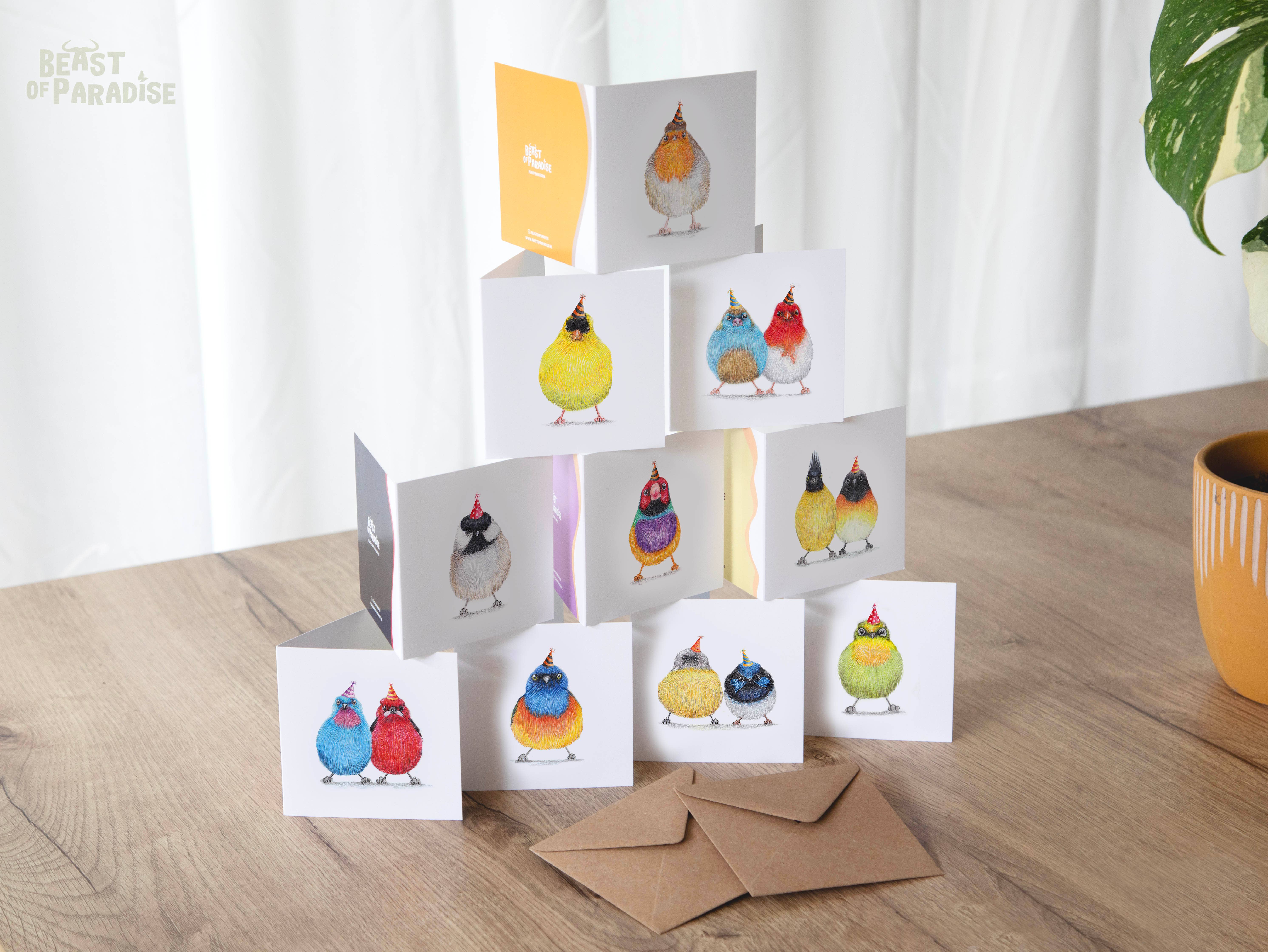 Beast of Paradise - Vendita all'ingrosso Biglietti di auguri - Biglietti di Auguri con Uccelli, Set di 10 Biglietti, Biglietti di Auguri con Animali0