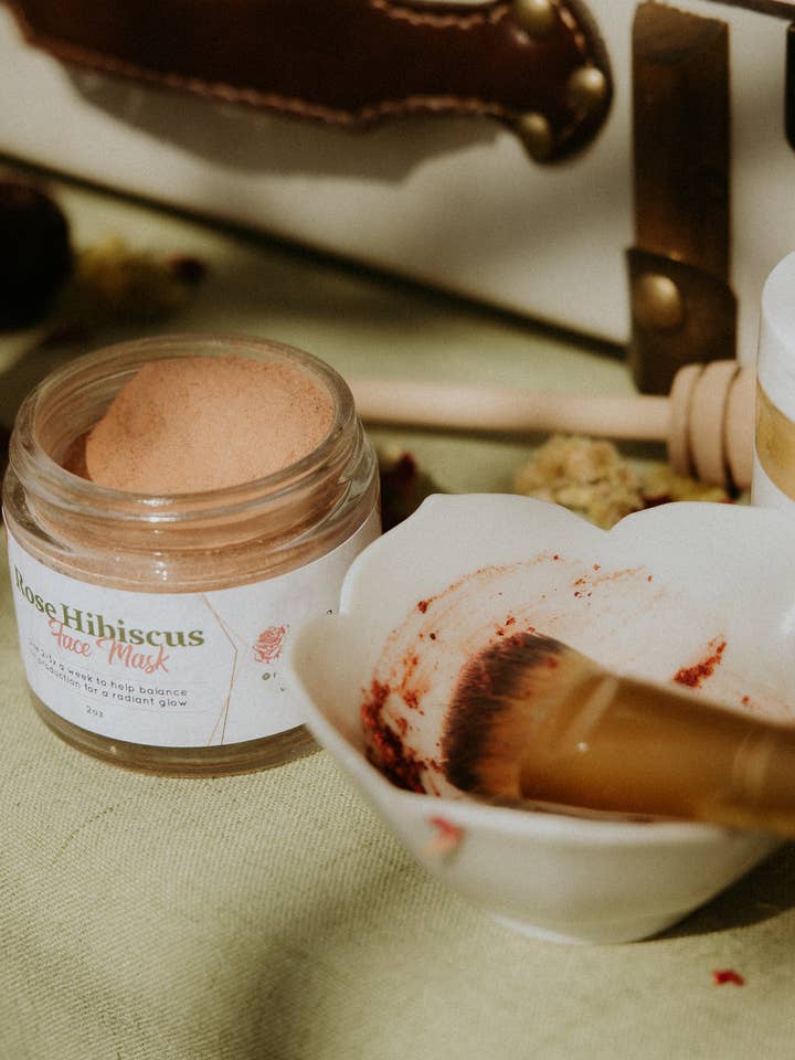 Rose Hibiscus Face Mask - Brightening Herbal Powder for wholesale by Rose Alchemista Botanical Skincare
