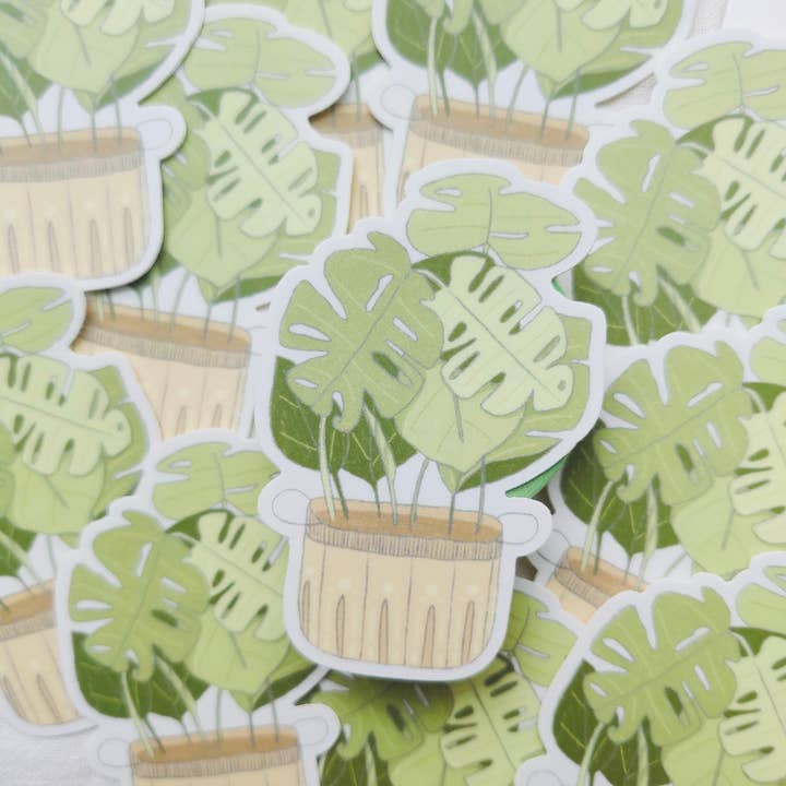 Monstera Plant in Vase Die Cut Sticker for Plant Lovers for wholesale by Full Bloom and Co.