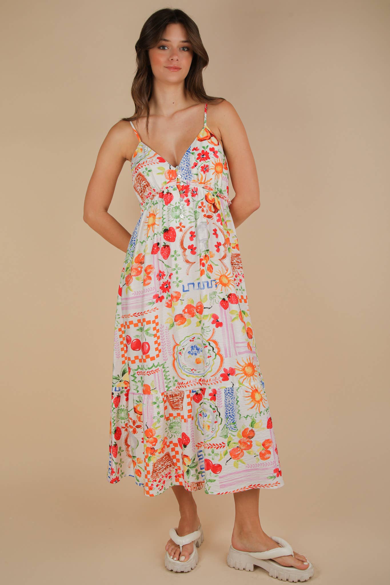 VERY J - Wholesale Dress - Women's - ND31776-Printed Button Down Midi Dress9