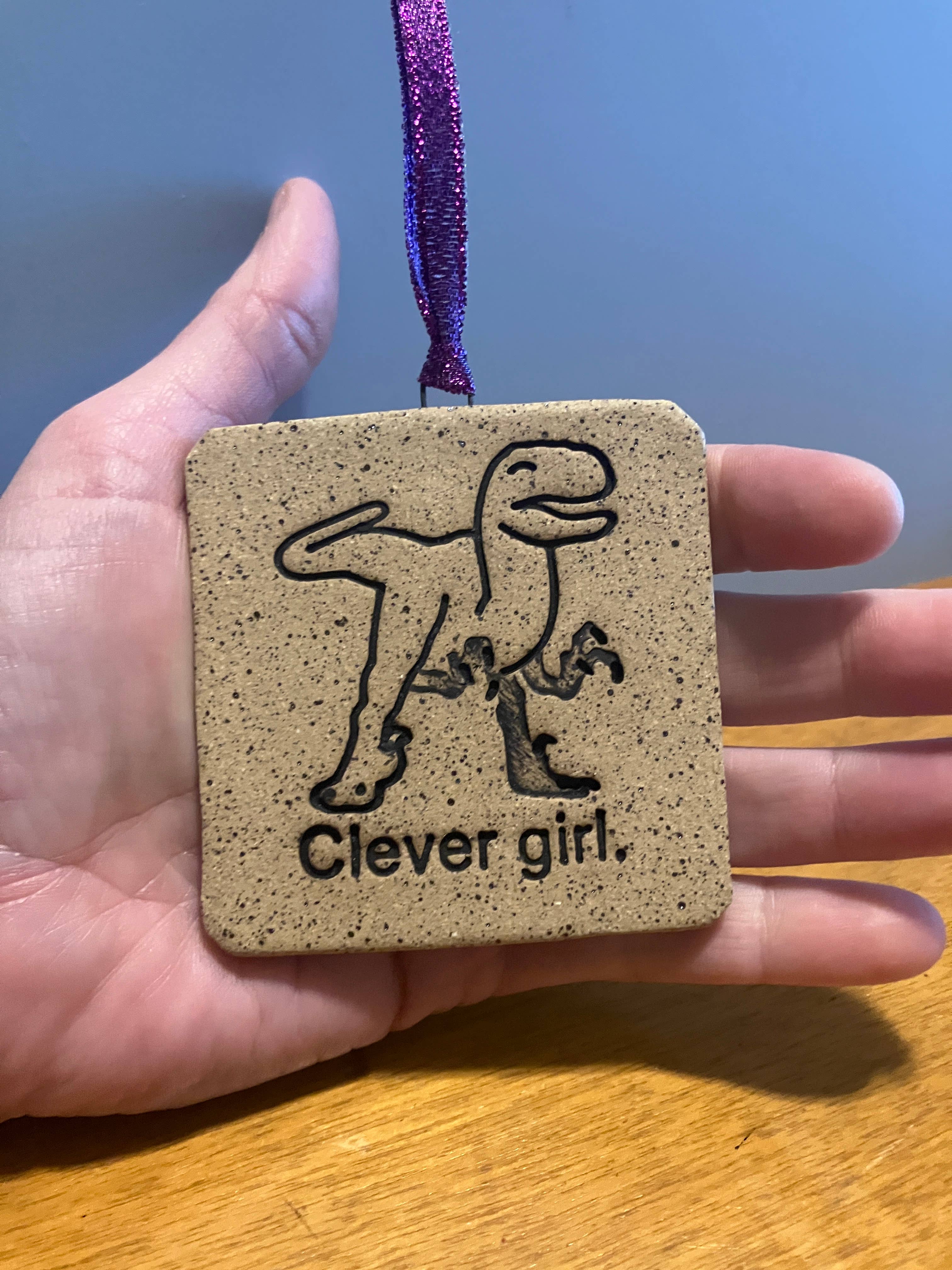 Combustion Ceramics - Wholesale Ornament - Clever Girl Ceramic Dinosaur Ornament1
