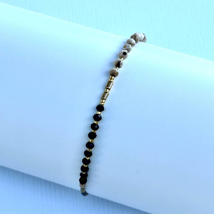 Picki Nicki - Wholesale Beaded Bracelet - Gemstone Beaded Stacking Bracelet with Obsidian & Quartz