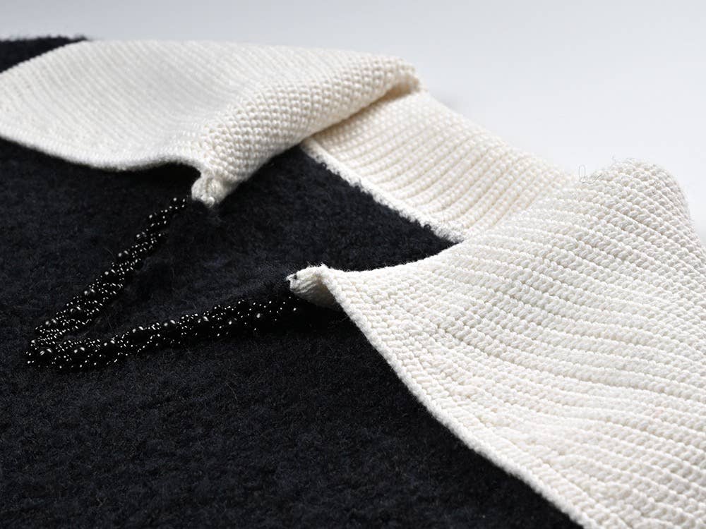 Color as pictures JK179 Navy Wool V-Neck Knit Top with Contrast Collar for wholesale on Faire4