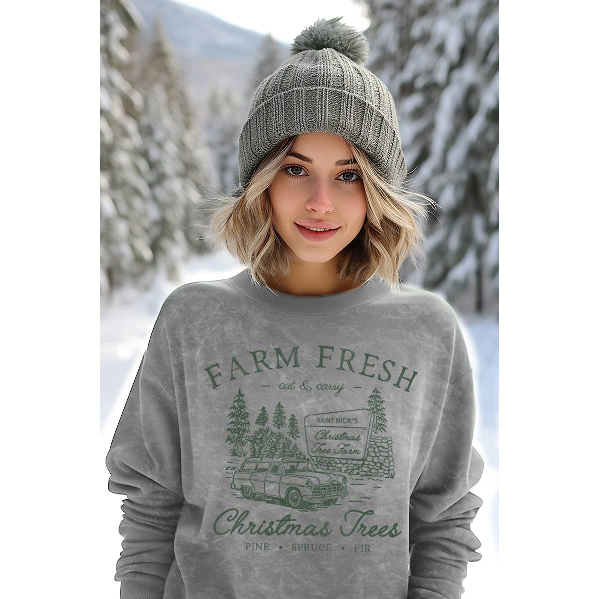 HRTandLUV – Engroshandel Sweatshirt - Dame – FARM FRISKE JULETRÆER MINERAL GRAFISK SWEATSHIRT2