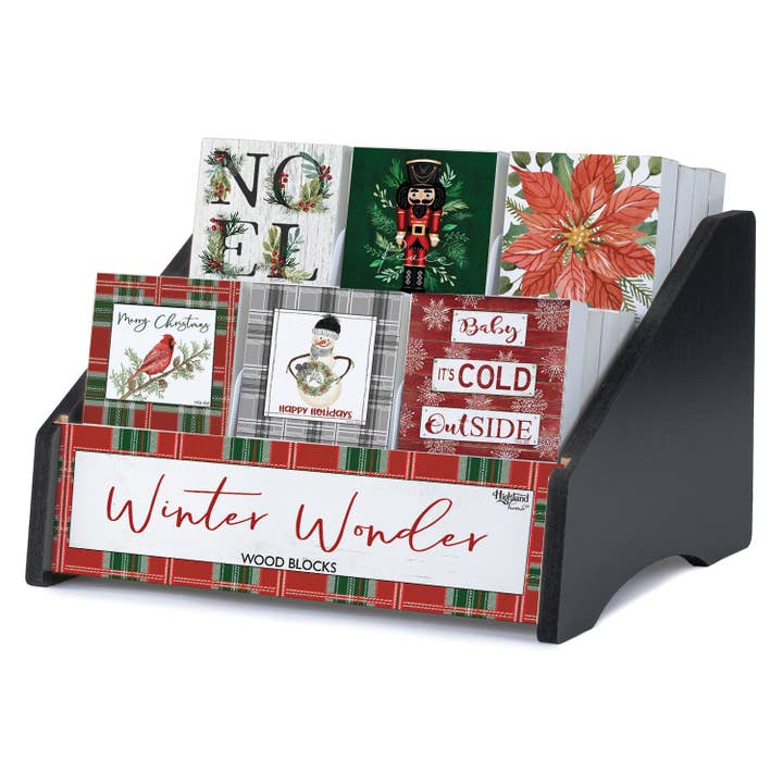 "Winter Wonder" Pre-Pack Wood Block Sign Display for wholesale by CounterArt/Highland Home/Thirstystone