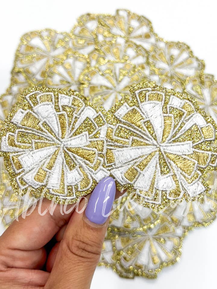 gold cheer glitter pom poms patch iron on for wholesale by ABLNco