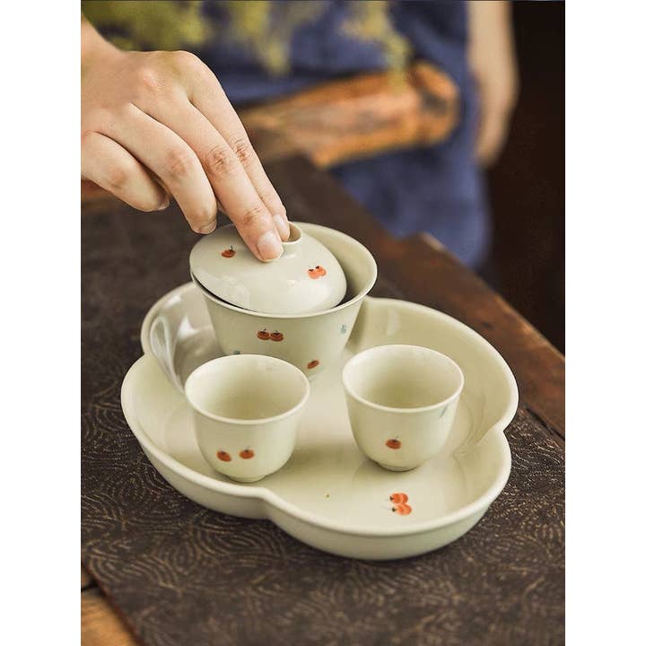 Gohobi Hand-painted Persimmon Gaiwan Set for wholesale by Gohobi (We cover U.S. import duties)