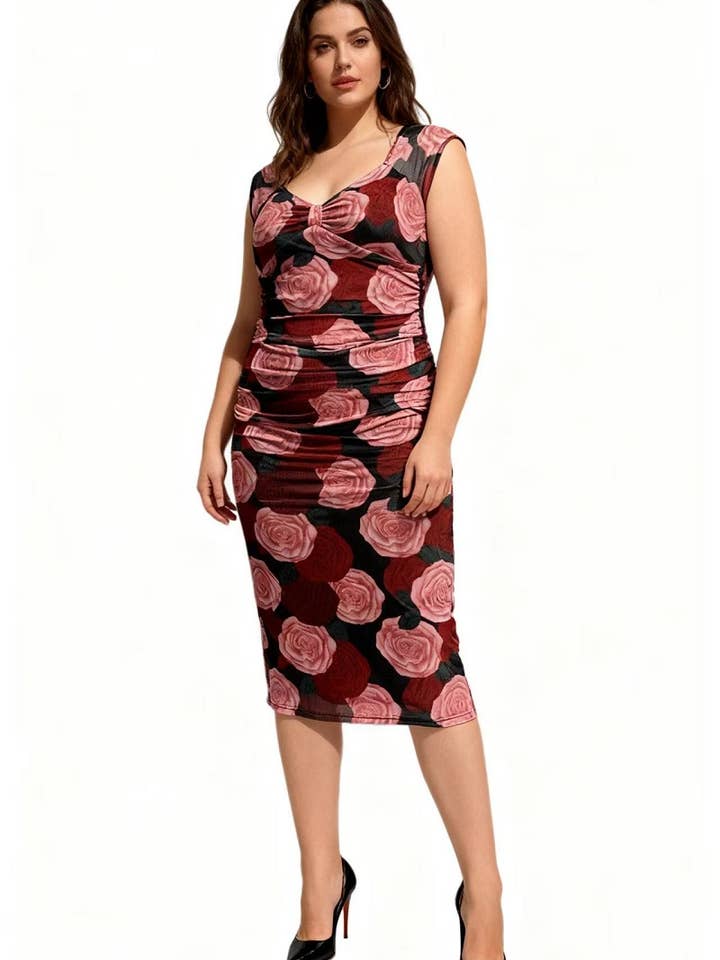 Rose print dress GT5862-1 for wholesale by KICHIC