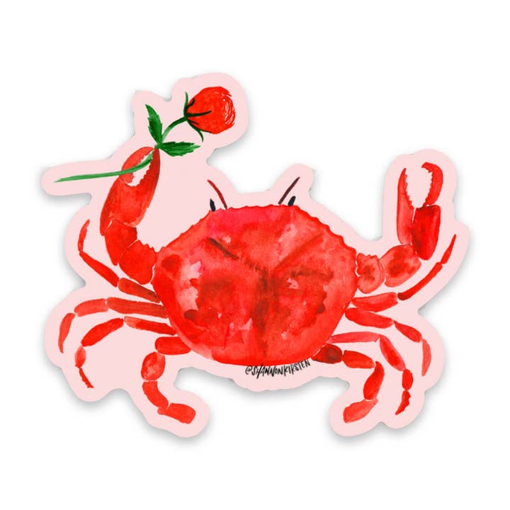 Crab with Rose Vinyl Sticker for wholesale by Shannon Kirsten Illustration