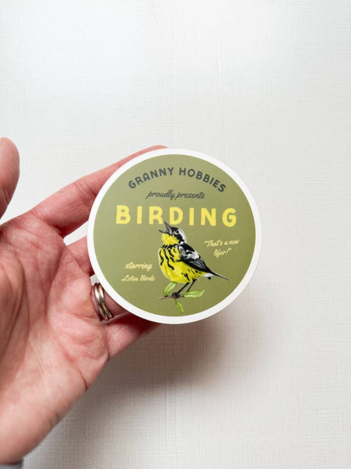 Funny “Granny Hobbies” Sticker for Birders for wholesale by Fox & Thistle Studio