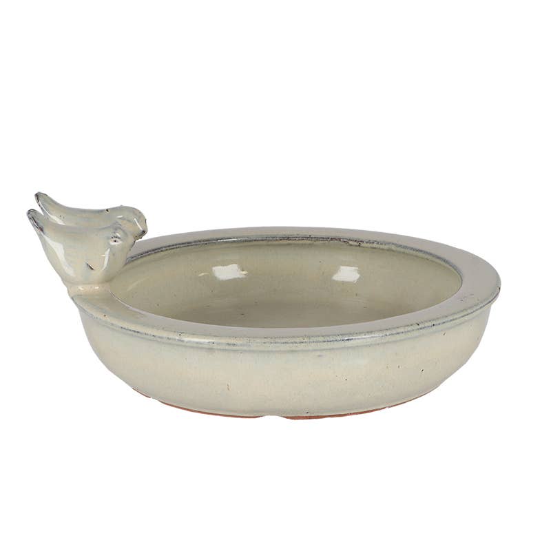 Esschert Design USA - Wholesale Bird Bath - Bird Bath w/Two Birds, Ceramic, White/Green/Teal, 3 Asst.1