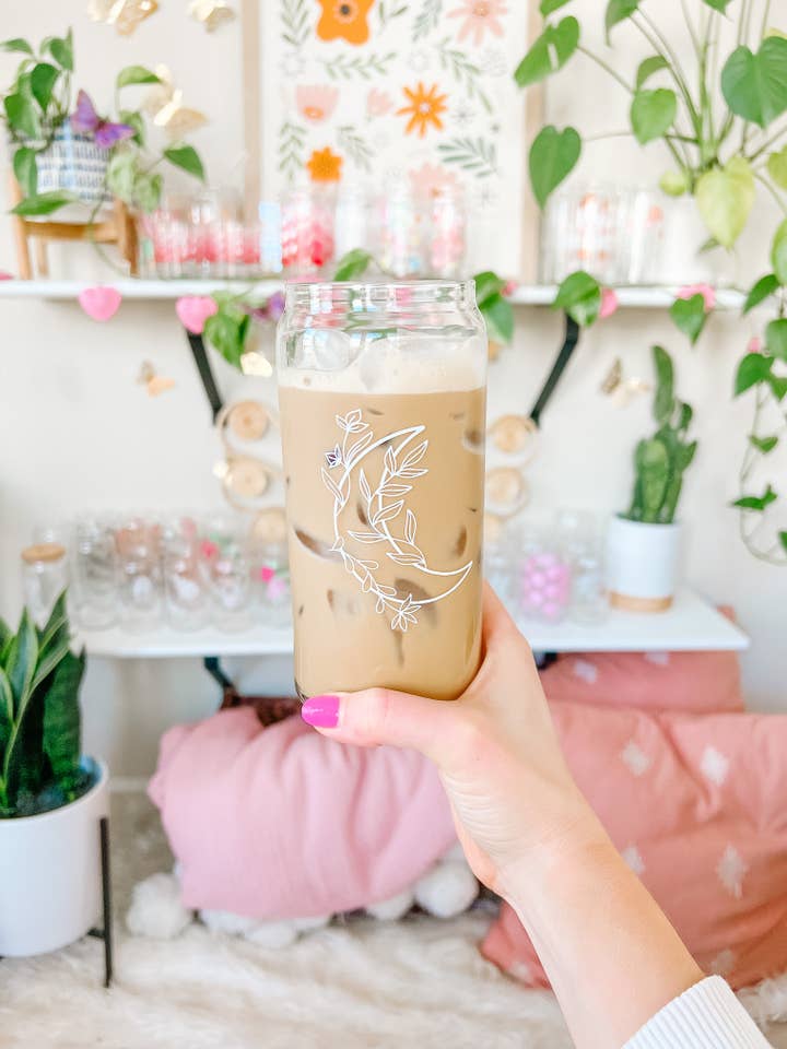 20oz Moon Floral Glass for wholesale by Hart and Flora Shop