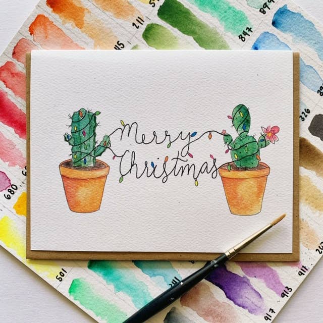 Merry Christmas Cactus Greeting Card for wholesale by Jess Weymouth
