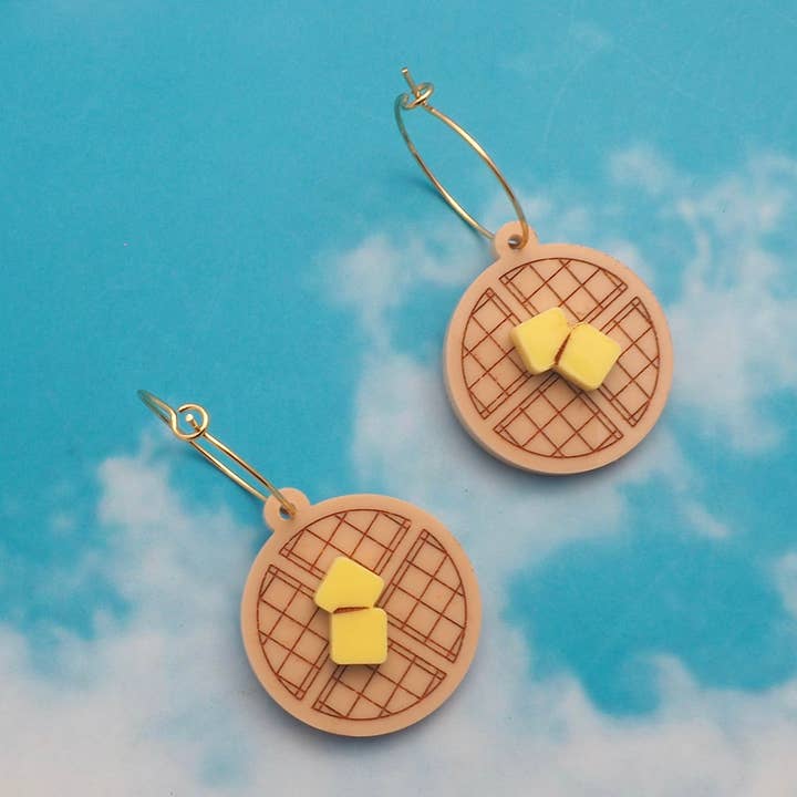 Waffle and Butter acrylic earrings for wholesale by Rosamond Street