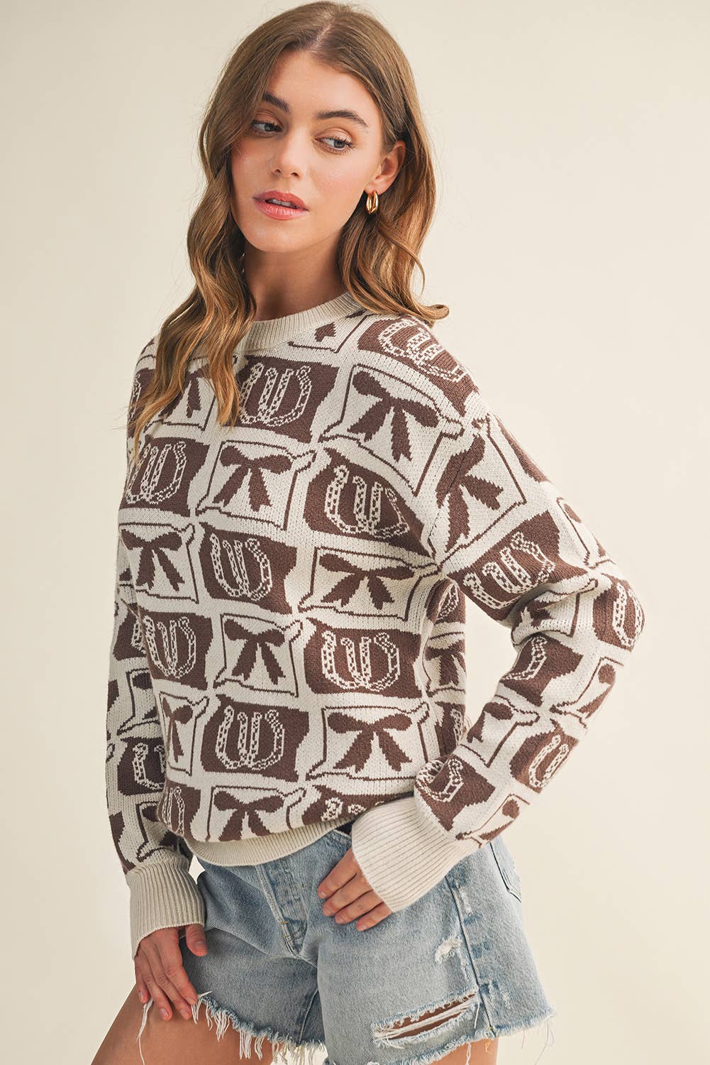 Aapparella - Wholesale Knit Sweater - Women's - Bows & Horseshoes  Fashion Western Pattern Sweater | S-4X3