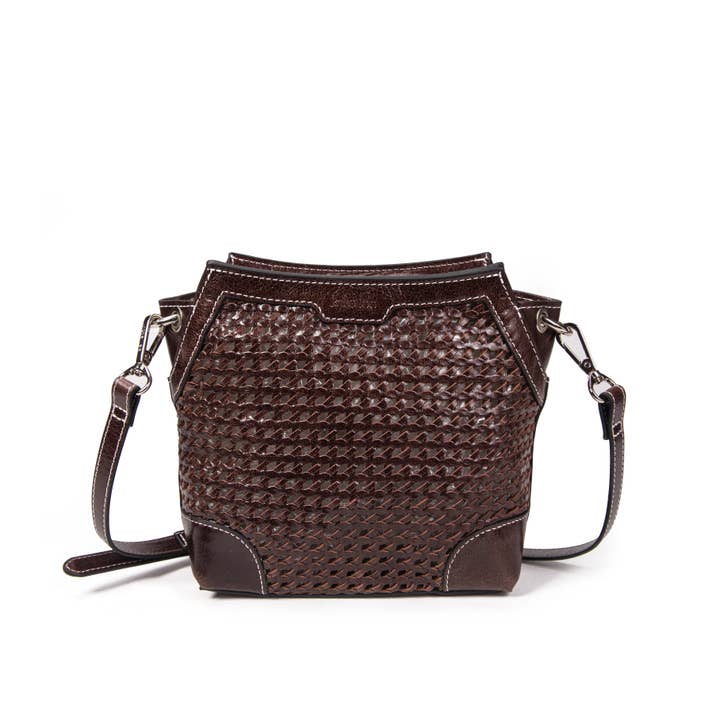 Bonbon Tane Umhängetasche aus geflochtenem Leder in Mokka. für den Großhandel von kate lee