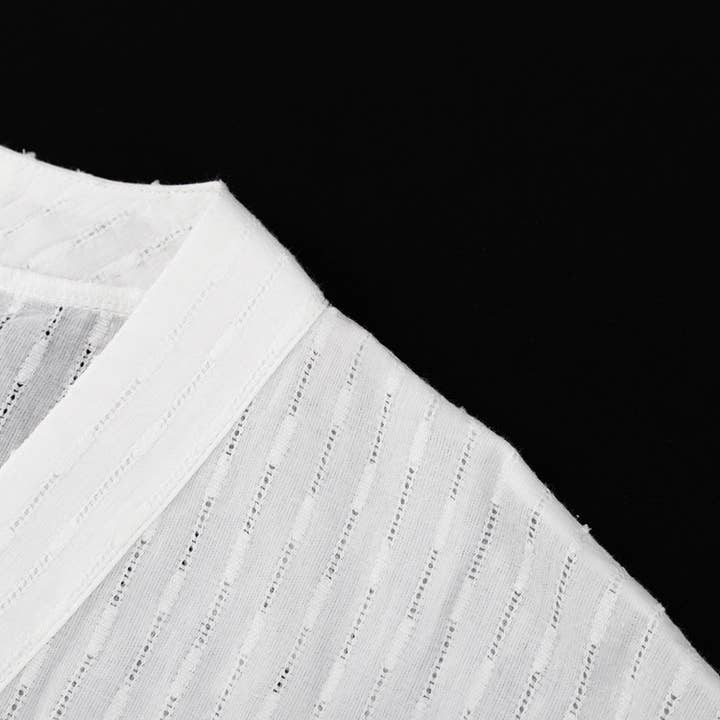 White Jacquard Weave Waisted Kimono Two Piece Set for wholesale on Faire6