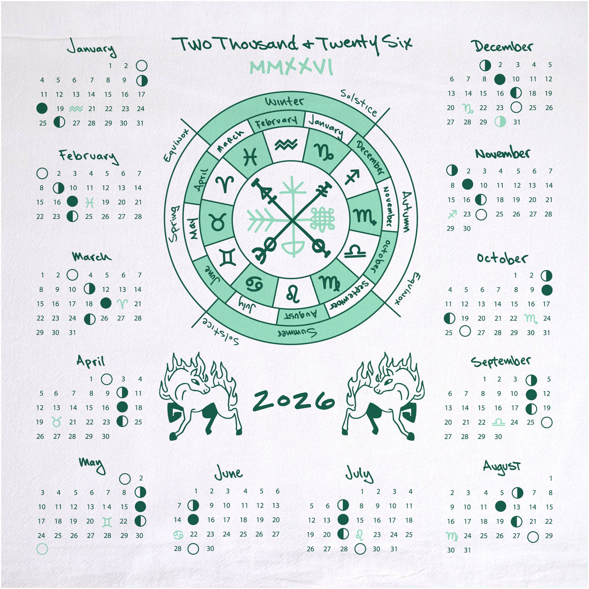 Girls Can Tell - Wholesale Tea Towel - Kitchen Towel - 2026 Lunar Calendar Tea Towel1