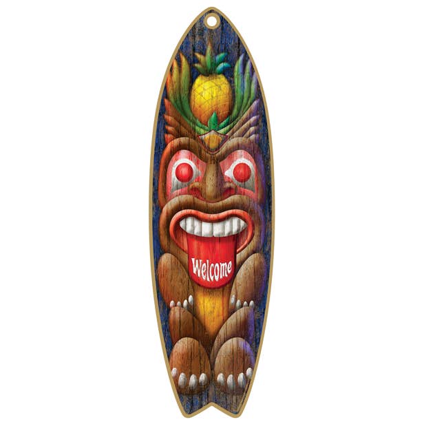 SJT Enterprises, Inc. - Wholesale Sign - Tiki Welcome surfboard plaques, signs - measure 5" x 16" siz
