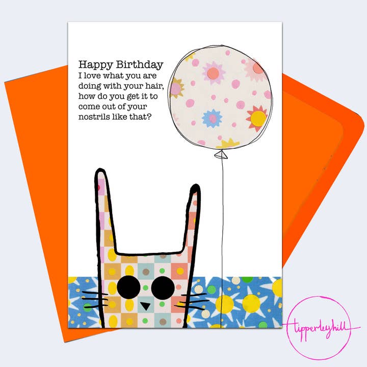 Card, COBDHAIR13, Cute bunny ‘I love what you are doing with your hair how do you get to come out of your nostrils like that?’ for wholesale by Tipperleyhill