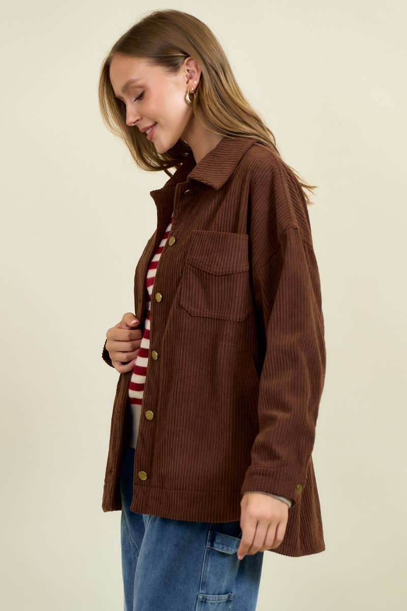 Doe and Rae - Wholesale Shirt Jacket/Shacket - Women's - Corduroy Front Button Down Oversized Jacket - 10613J-17