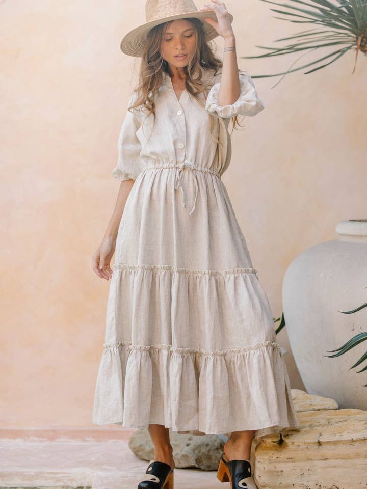 La Dama (media manga, 100% lino, color natural) para venta al por mayor de Myrah Penaloza Collection