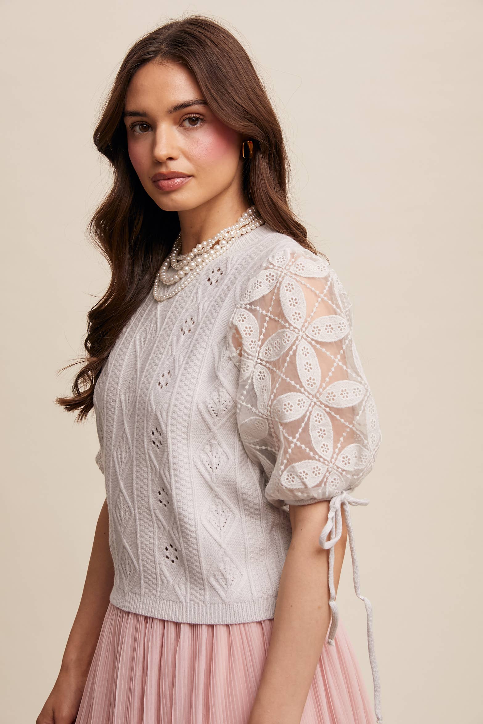 Listicle – Pulôver - Mulher por atacado – Top de Malha com Mangas Bufantes e Ilhós45