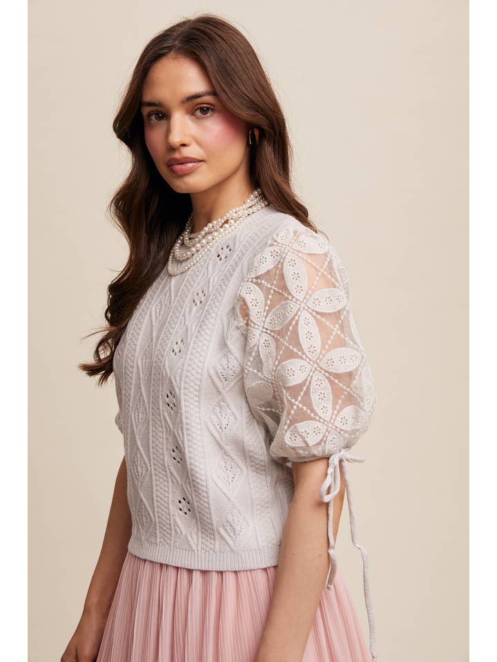 Listicle – Pulôver - Mulher por atacado – Top de Malha com Mangas Bufantes e Ilhós45