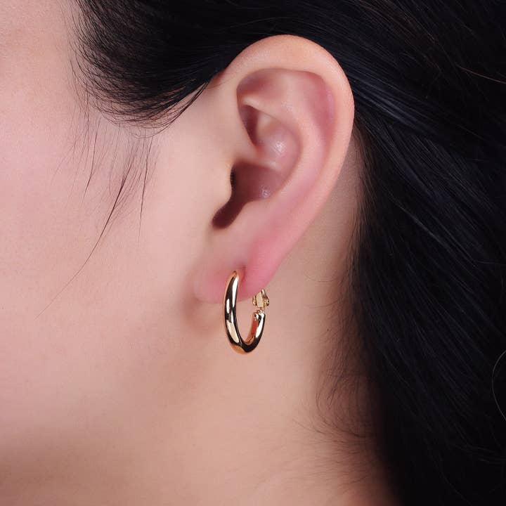 Aim Eternal - Wholesale Hoop Earrings - Silver, Gold 20mm, 25mm Chubby Tube Hinge Hoop Earrings | AB592 AB1552, AB1095 AB1097