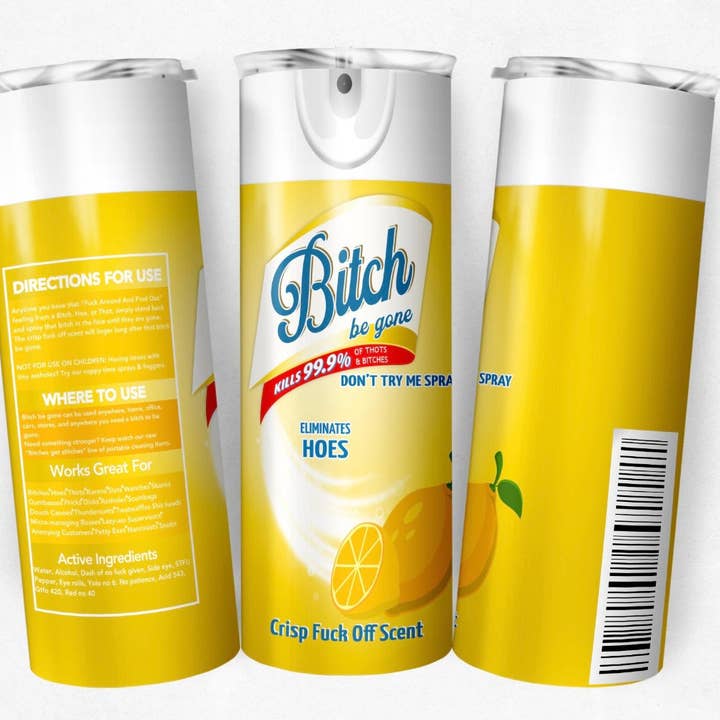 Bitch Be Gone Yellow Tumbler for wholesale by Smile Graphics and Design
