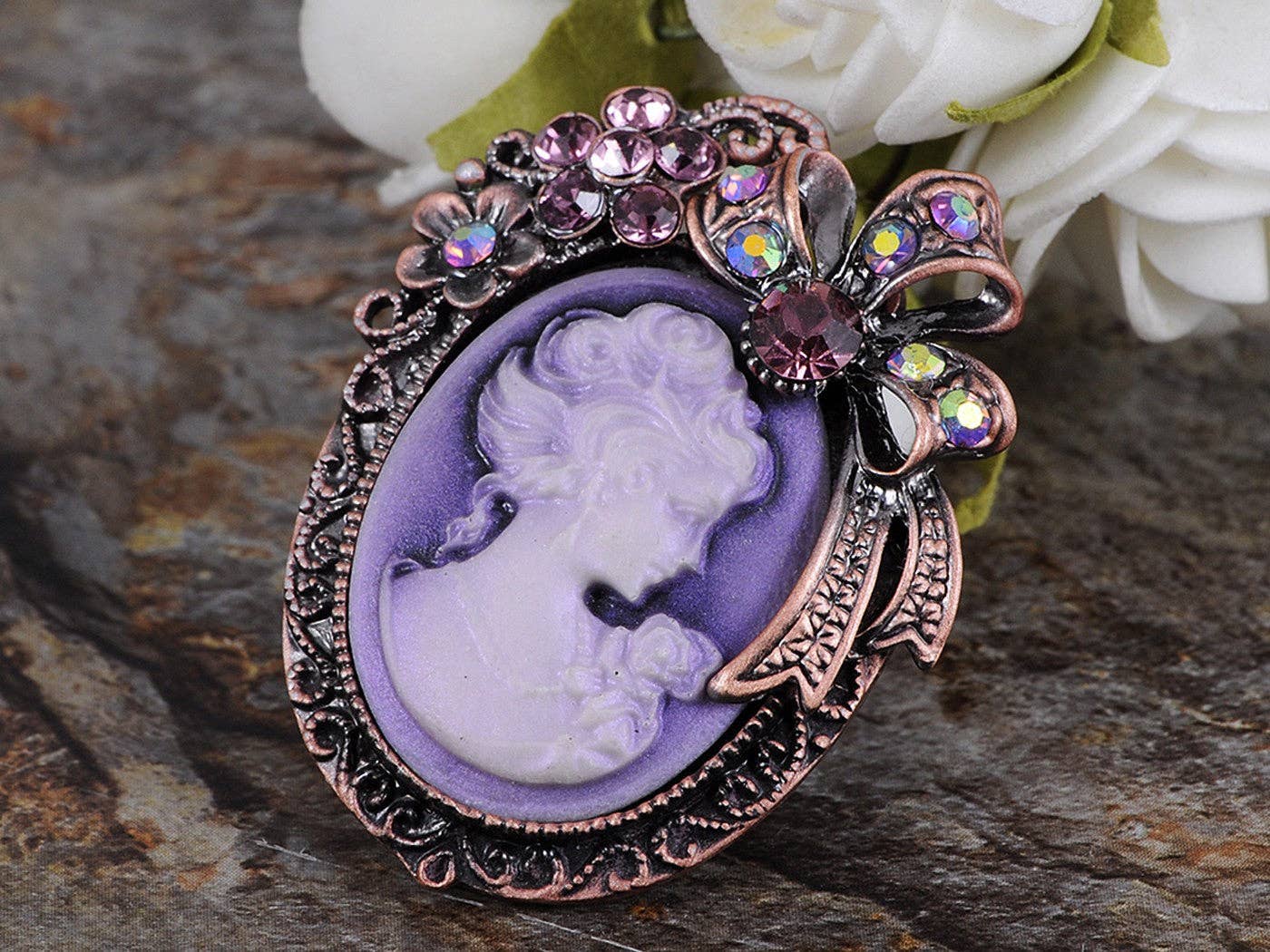 AK Brand - Wholesale Brooch - Vintage Victorian Cameo Brooch Maiden Flower Ribbon Bow11