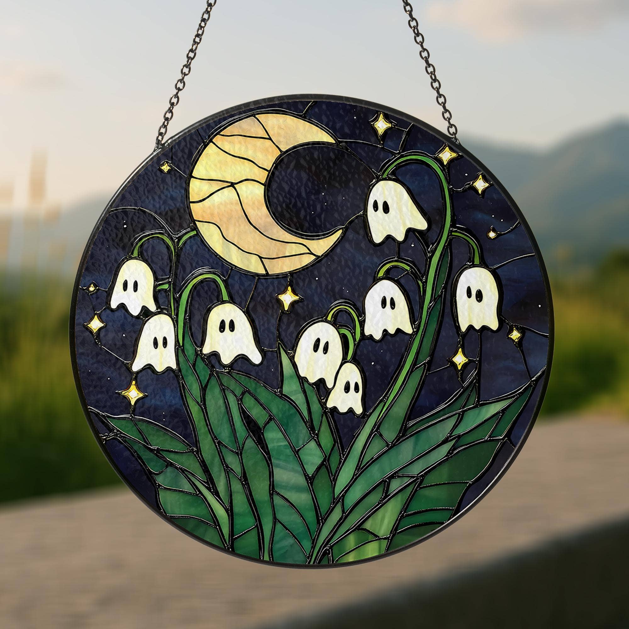 TMLECOM LTD – wholesale Suncatcher – Ghost Flower Stained Glass Suncatcher, Cute Halloween Decor