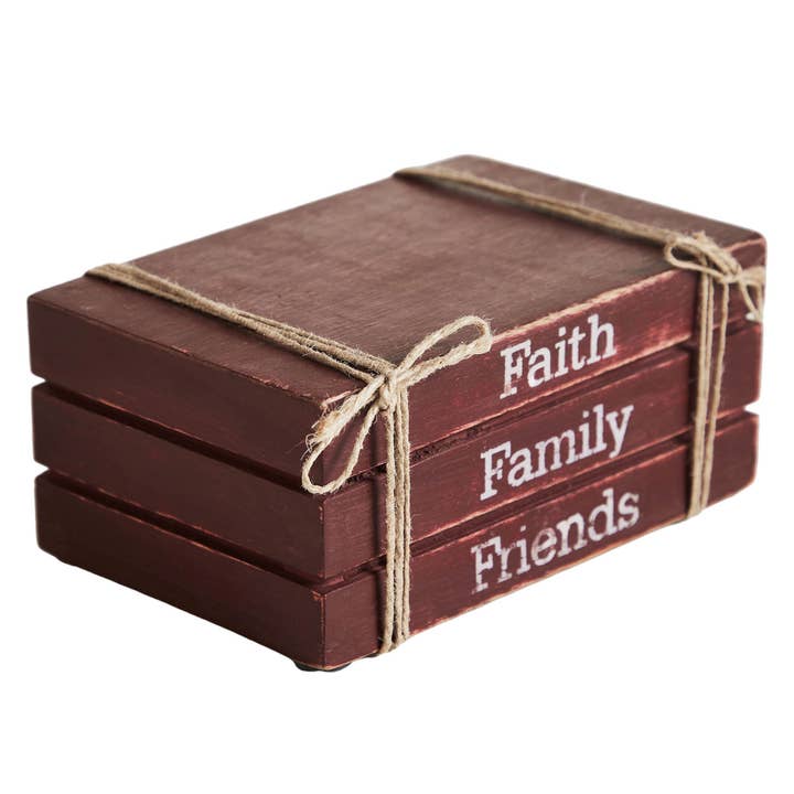 VHC Brands - Wholesale Decorative Tabletop Object - Faith Family Friends Faux Book Stack 2.5x6x4