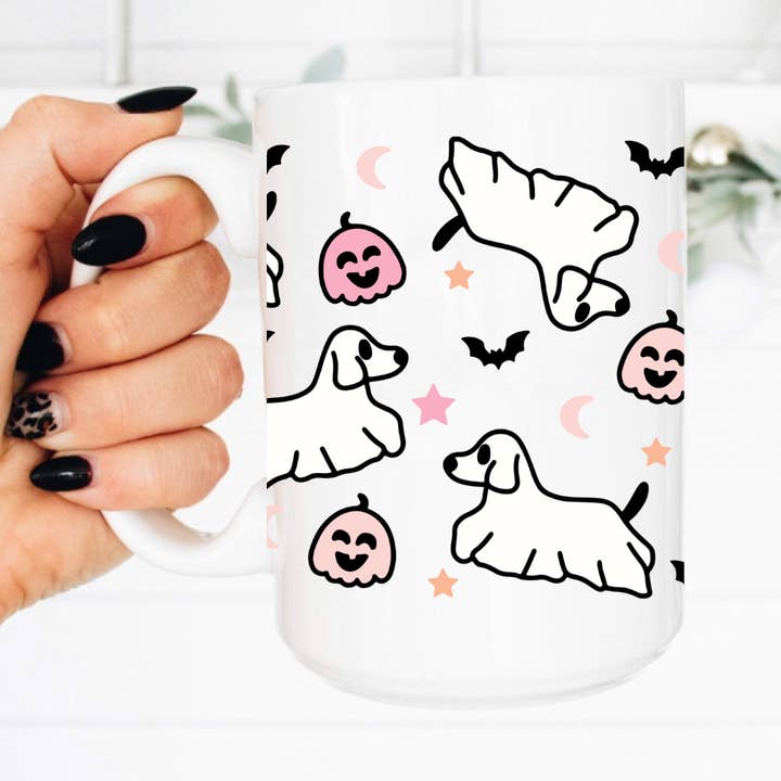 Spooky Dog Coffee Mug, Halloween, Puppy Dog for wholesale by Boho Sips