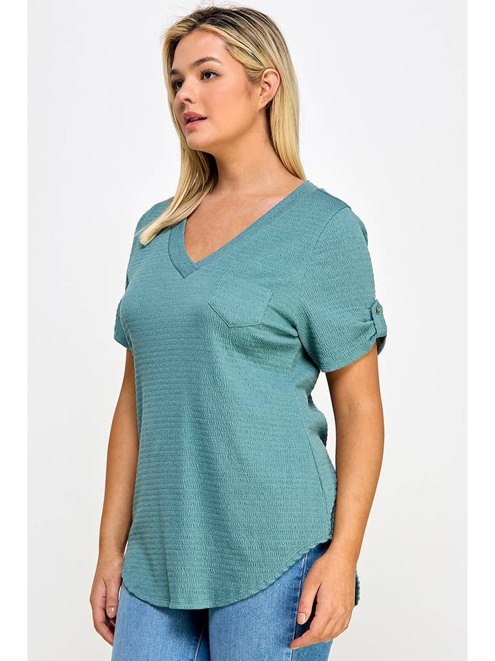 Haute Fox Plus Size & Contemporary - Wholesale Tunic - Women's - Plus Size Smocked Shirt Tail Top PL2450P-T3