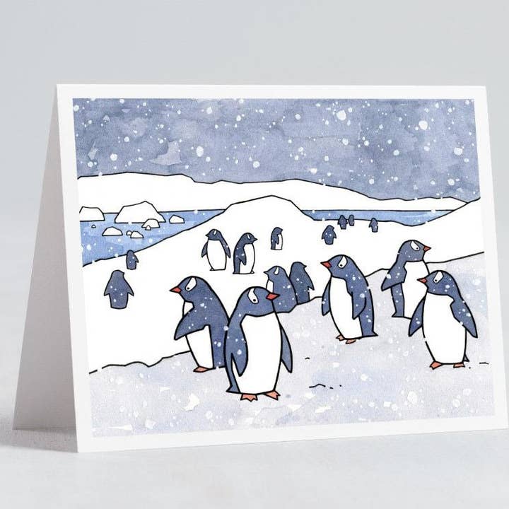 Gentoo Penguins Card, cartolina per animali da cancelleria invernale per la vendita all'ingrosso da parte di Studio Tuesday