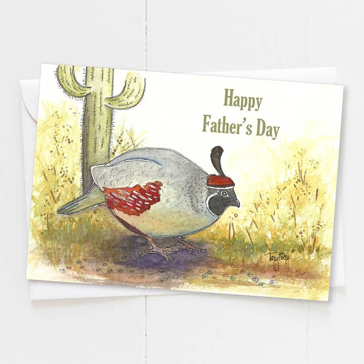Retro Desert Quail Father's Day Card for wholesale by Zinnia Sky Studio LLC